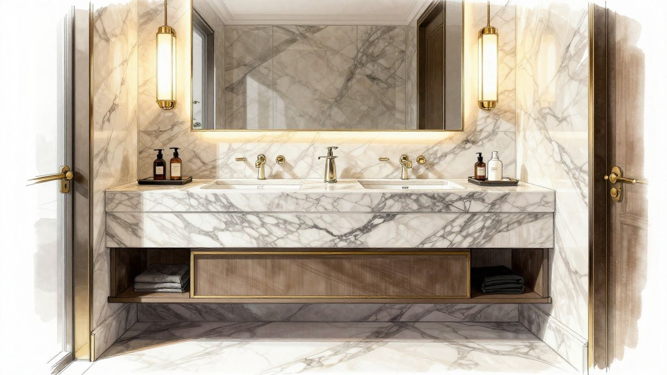 Elegant marble bathroom interior sketch on a budget.