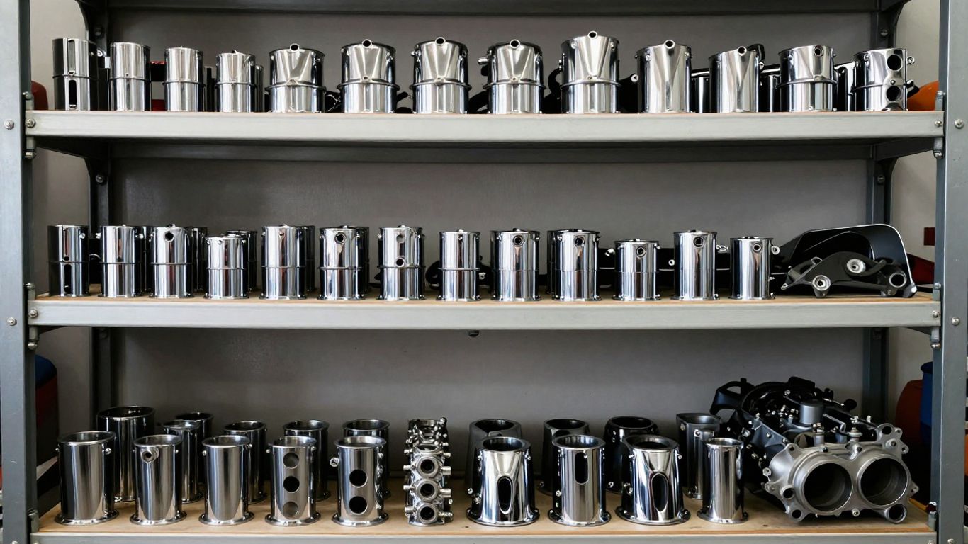 BMW car parts displayed in a Brisbane auto shop.