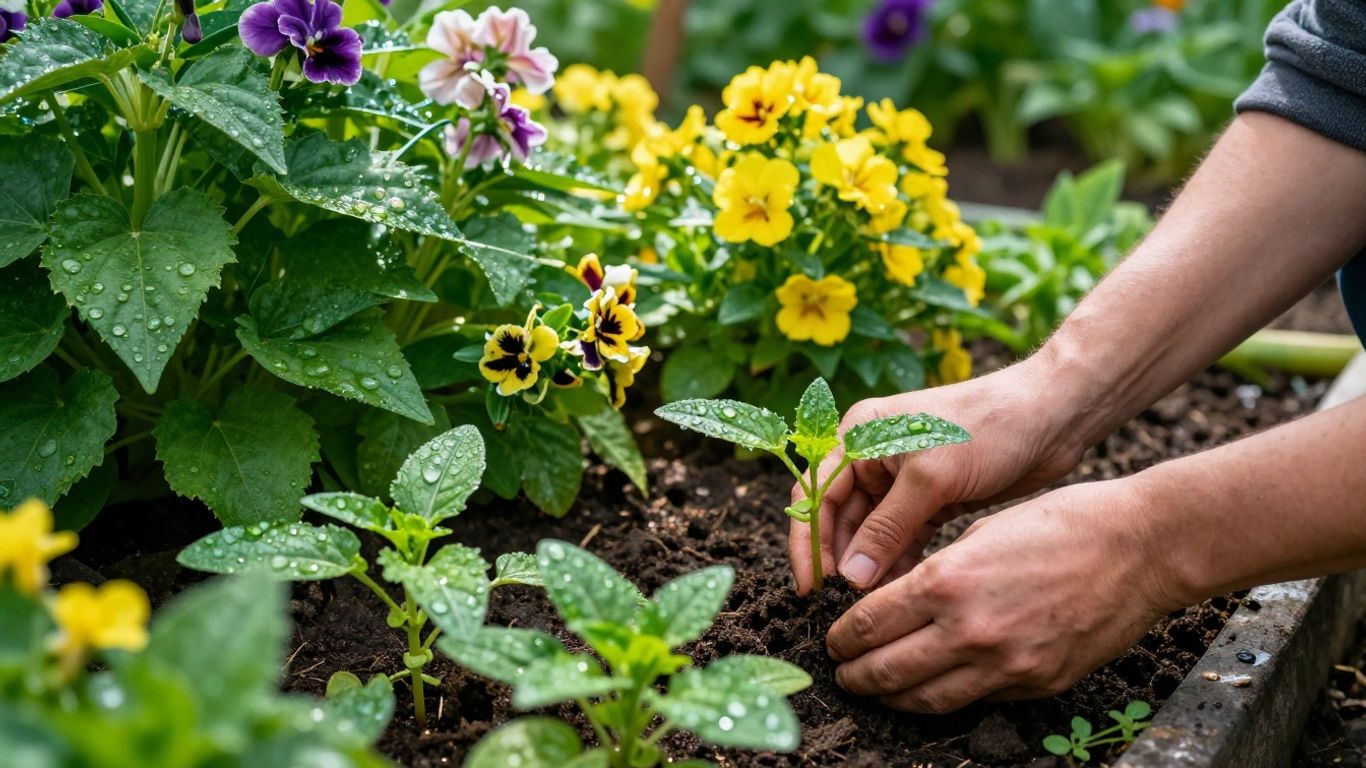 Gärtner im Mai mit Pflanzen und Blumen