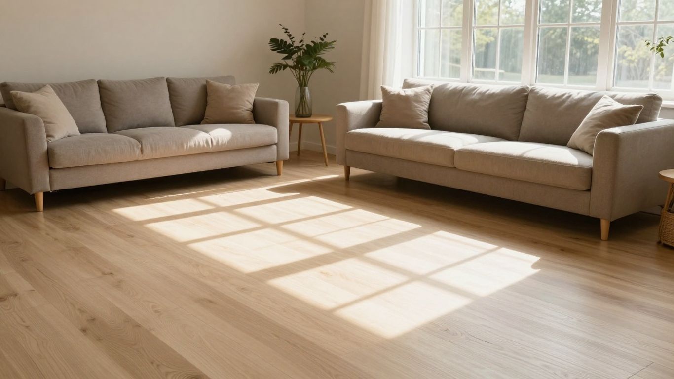 Sunlit room with durable, light-colored flooring.