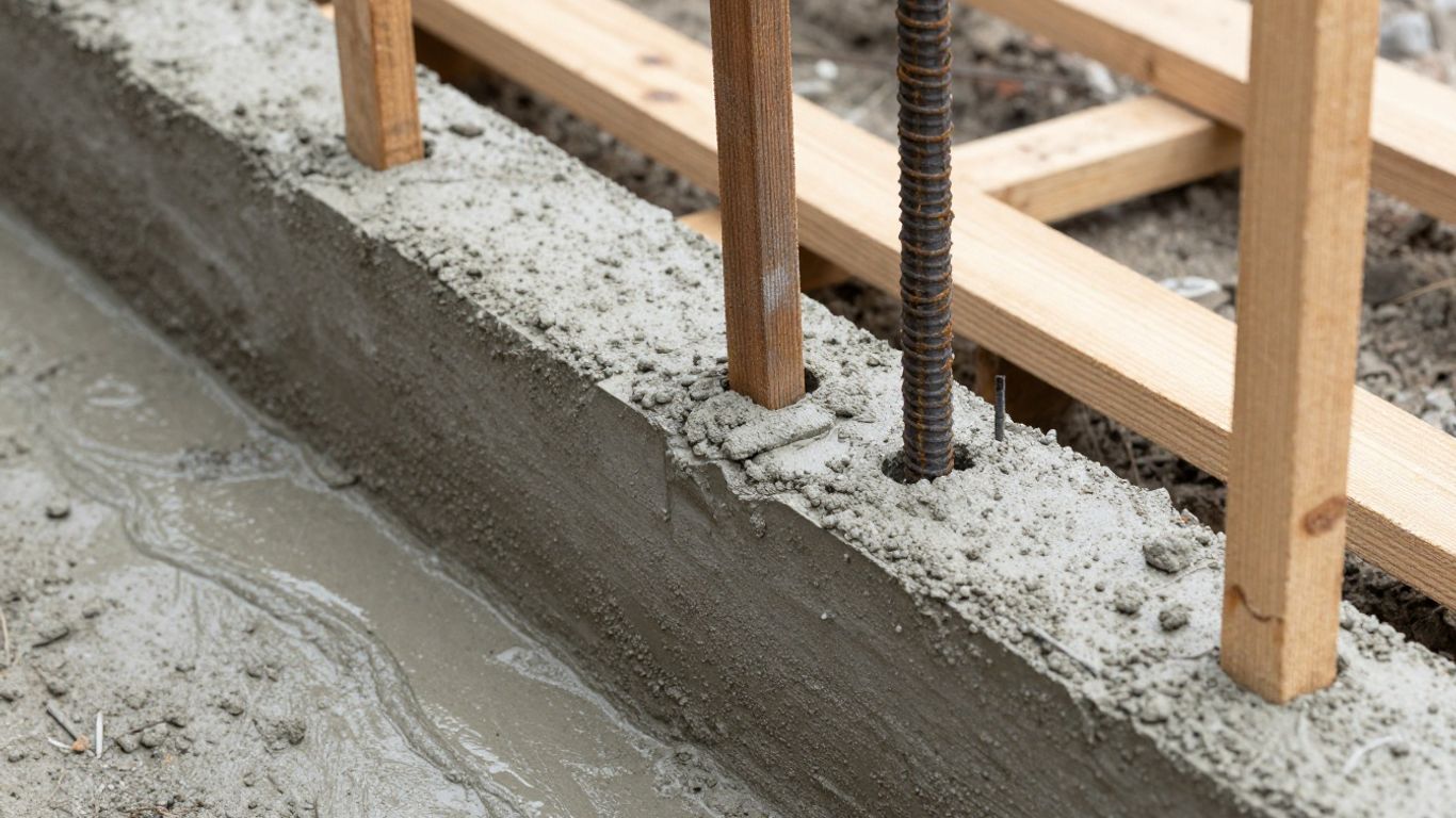 Concrete footings being poured into foundation forms.