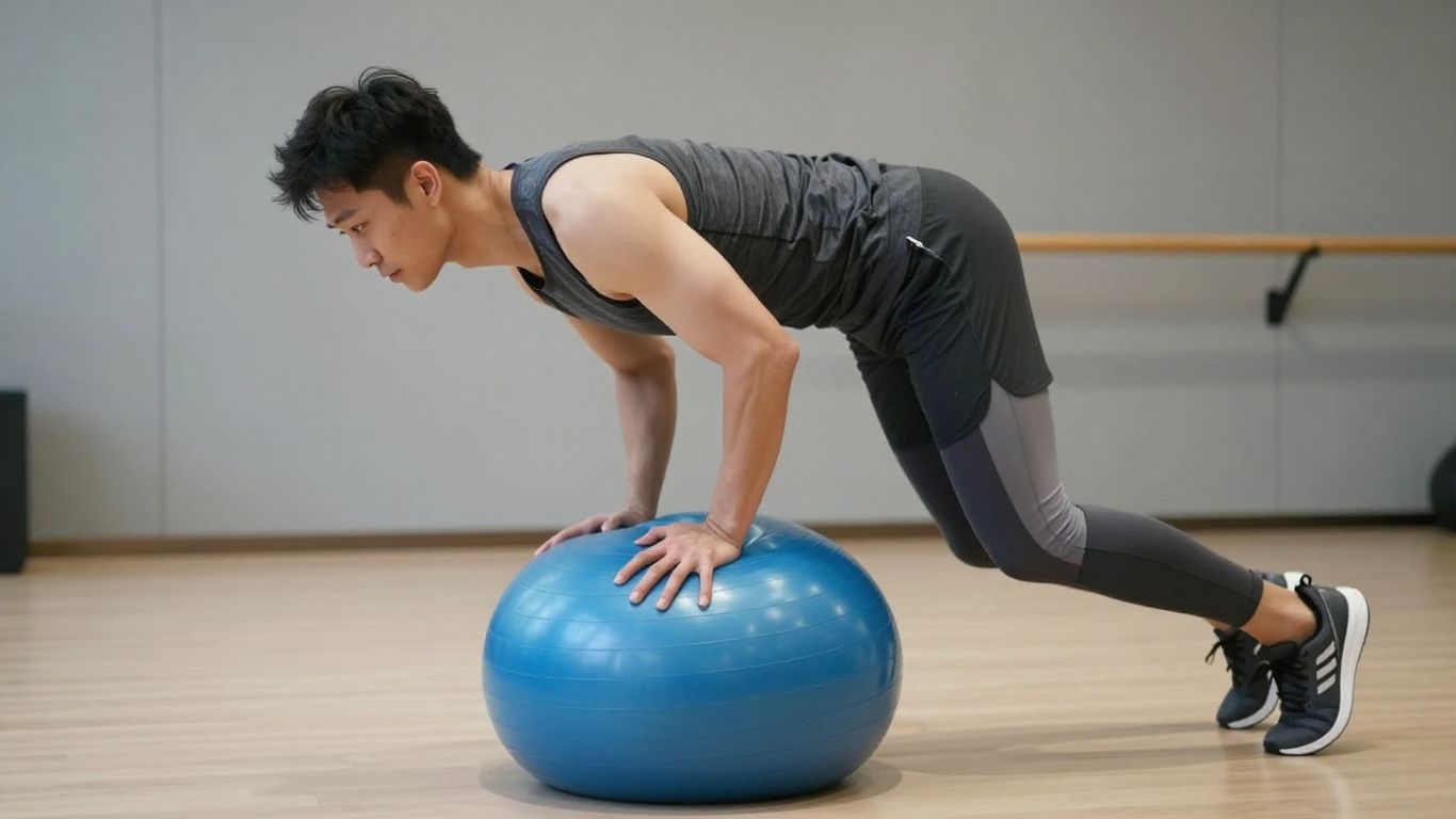 Person exercising on a blue stability ball.