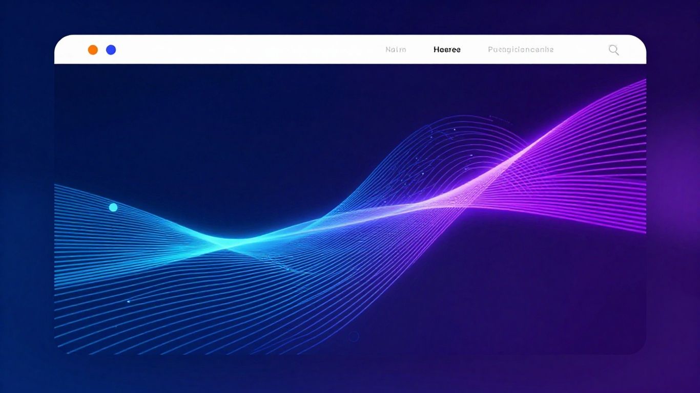 Modern website design with glowing connections and upward trend.