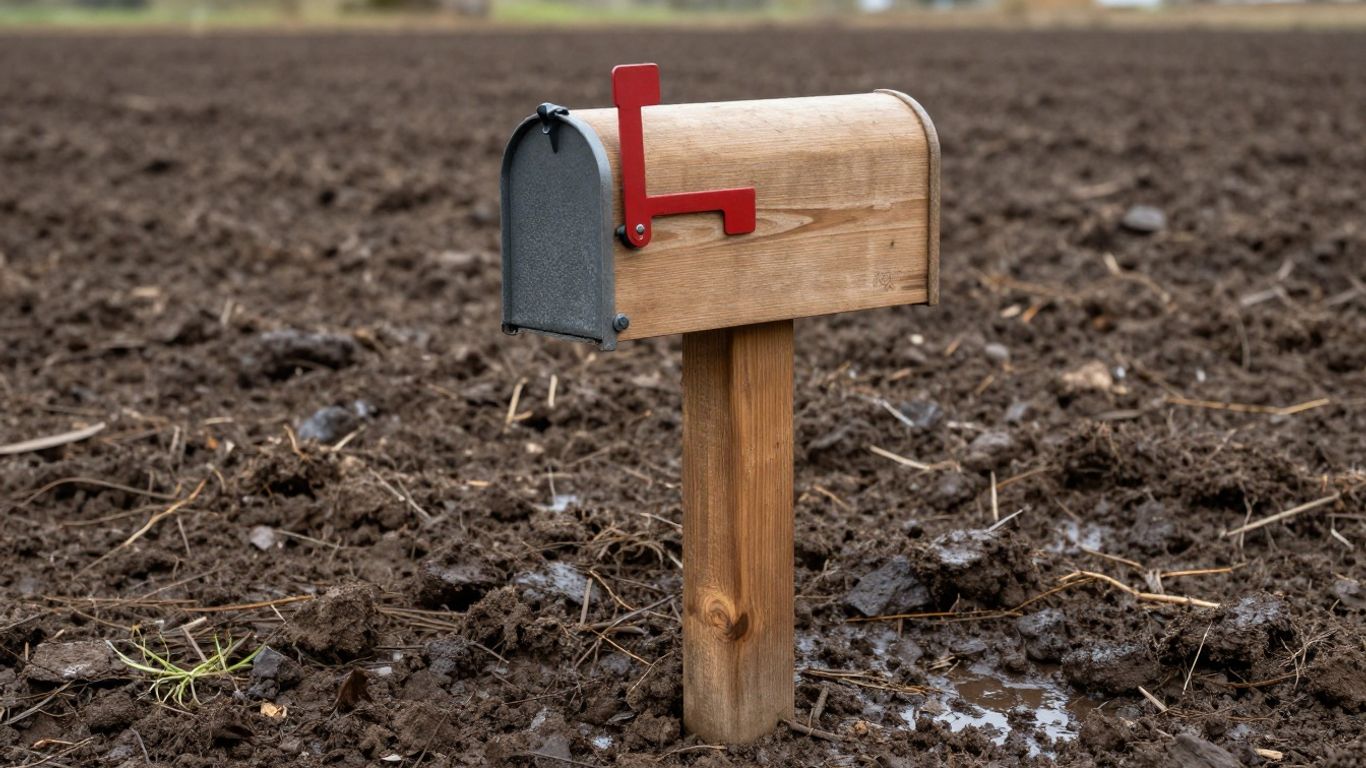 Mailbox post secured in wet clay soil.