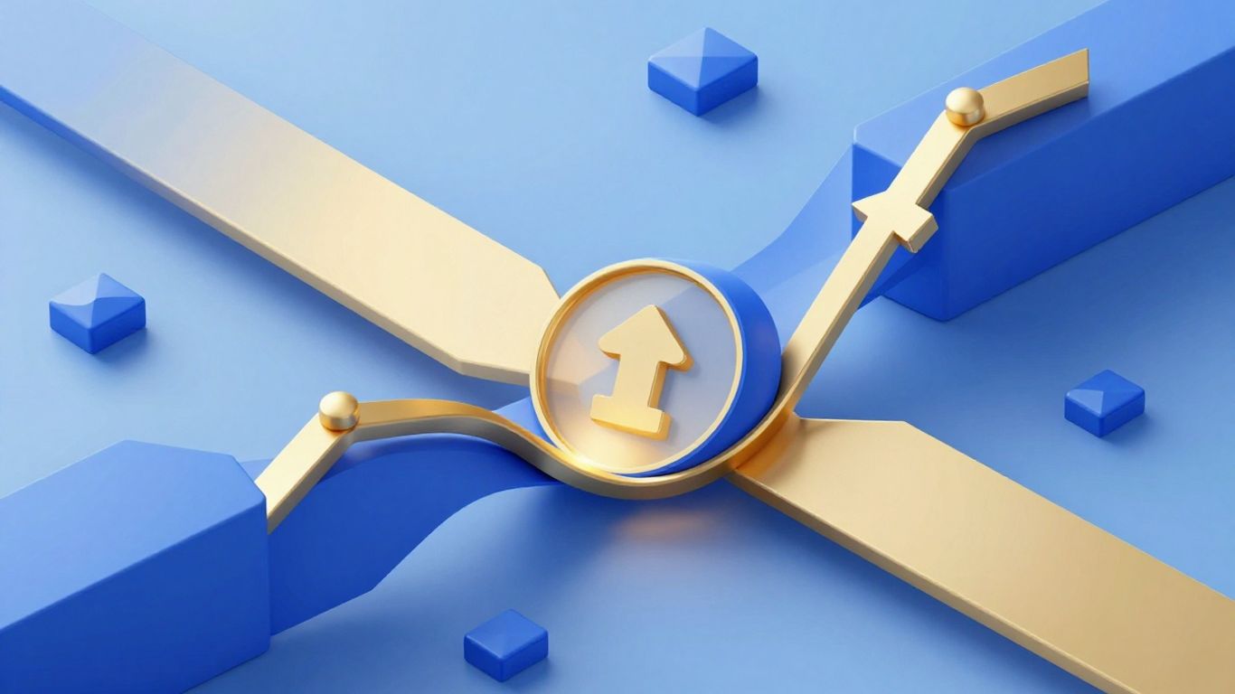 Abstract financial data network with blue and gold geometric shapes.