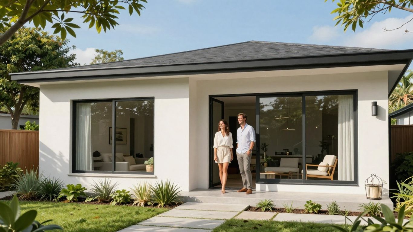 Couple outside a stylish boutique home