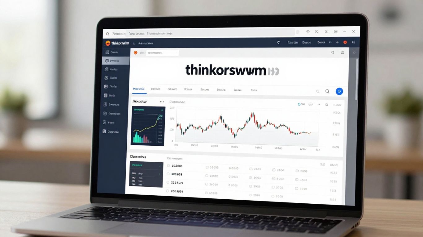 Mac laptop with thinkorswim trading platform open.