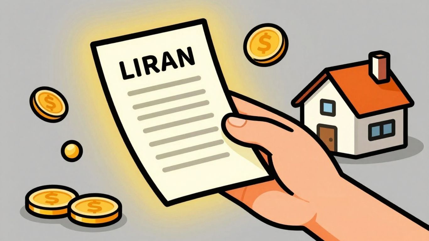 Cartoon hand holding a loan document with coins.
