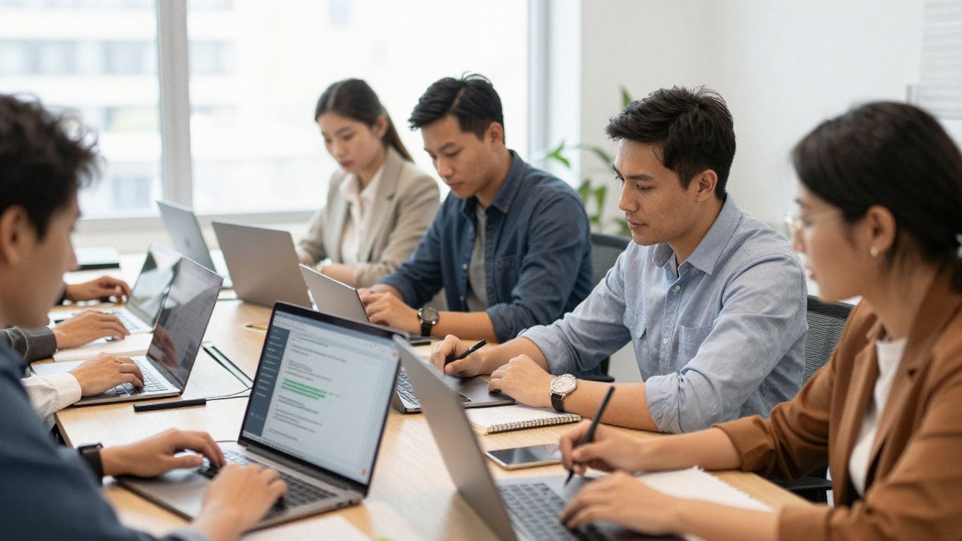People analytics team reviewing development outcomes