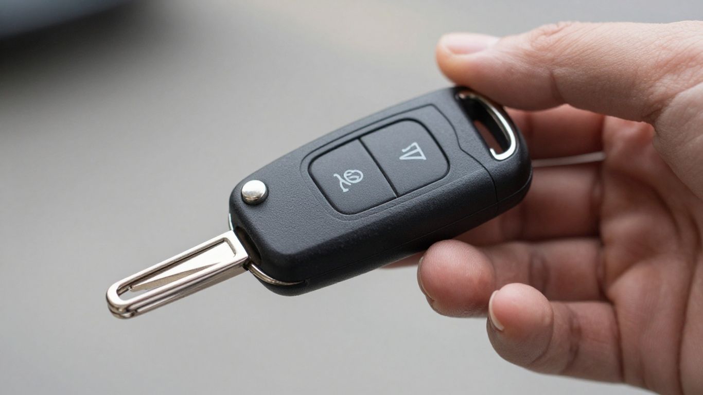 Hand holding a car key fob