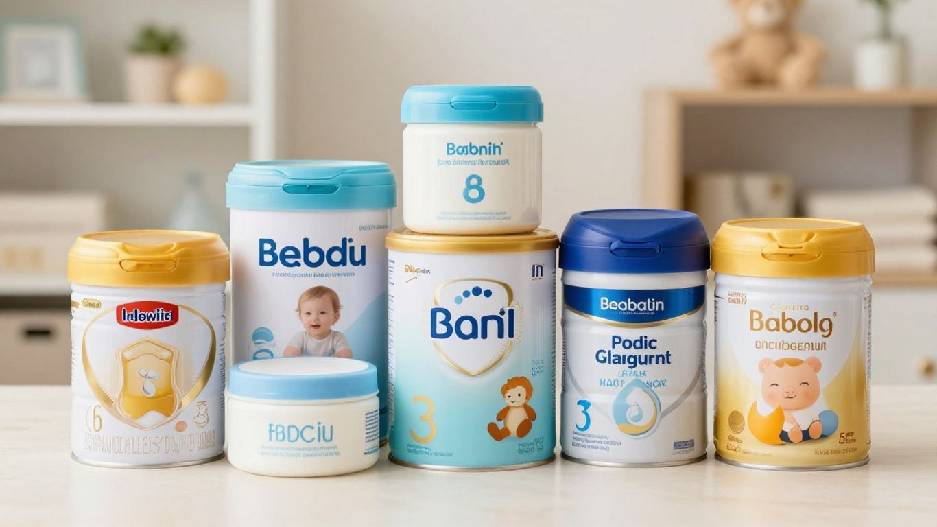 Variedad de fórmulas para bebés en envases.