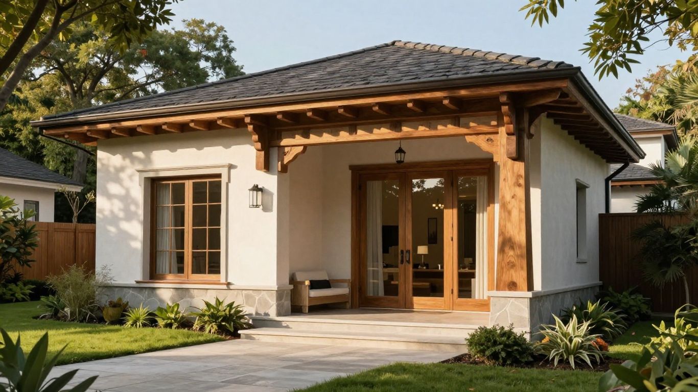 Unique boutique home exterior with detailed craftsmanship.