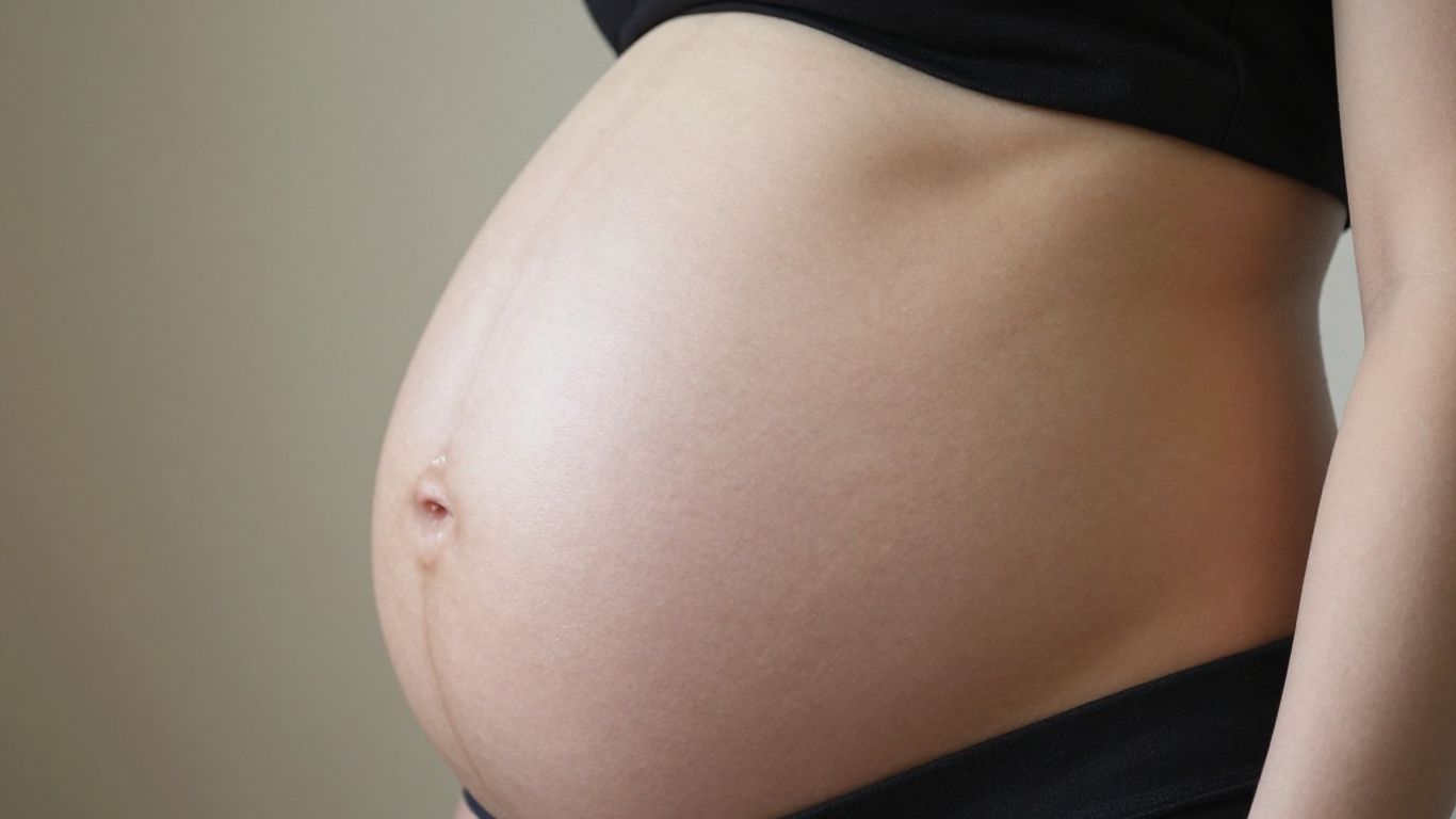 Mujer embarazada con vientre de 32 semanas.