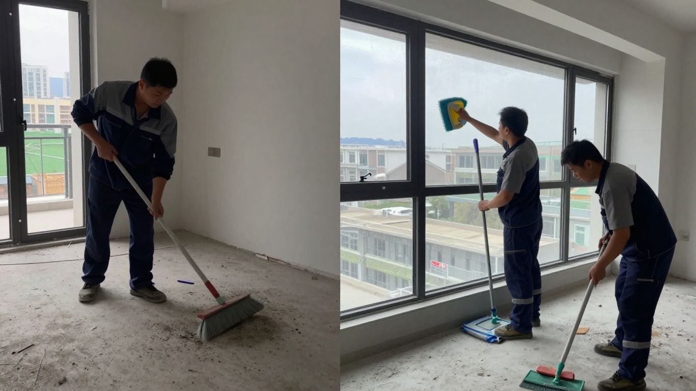 Construction site cleaning comparison: DIY vs. professional services.