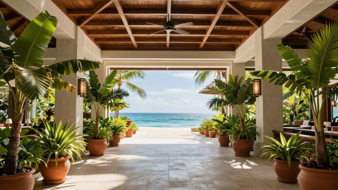 A refined tropical resort lobby
