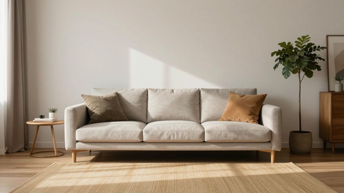 Sala de estar moderna y acogedora con sofá minimalista.