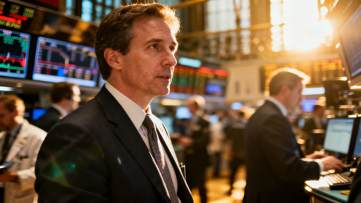 Stock exchange floor with traders in action.