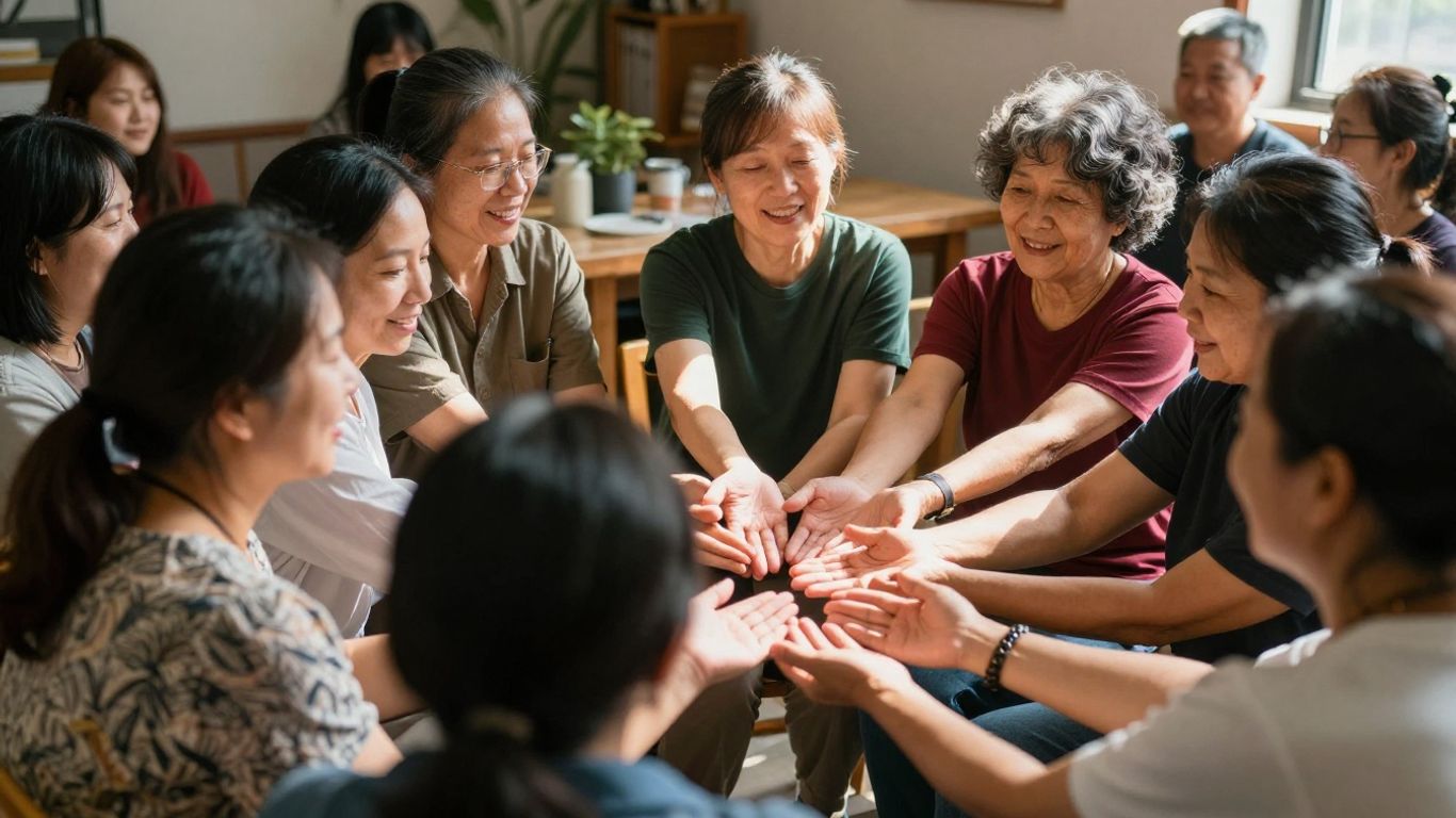 People connecting and supporting each other in a community setting.