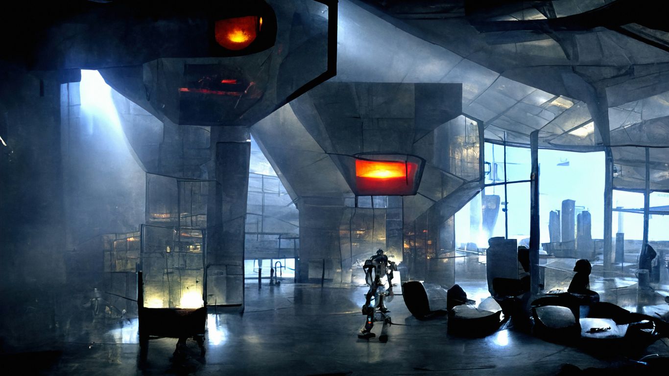 a group of people standing around a room