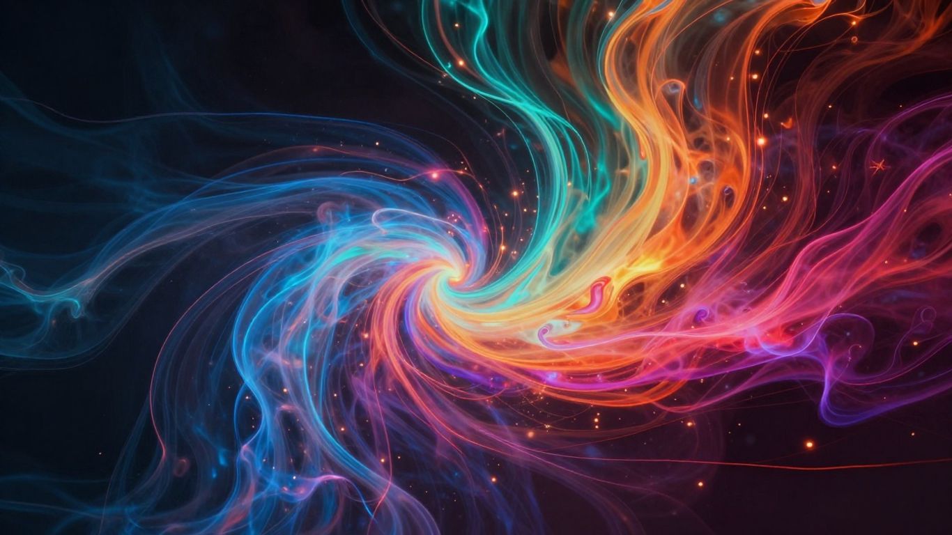 Abstract light trails and nebulae visualizing AI music.