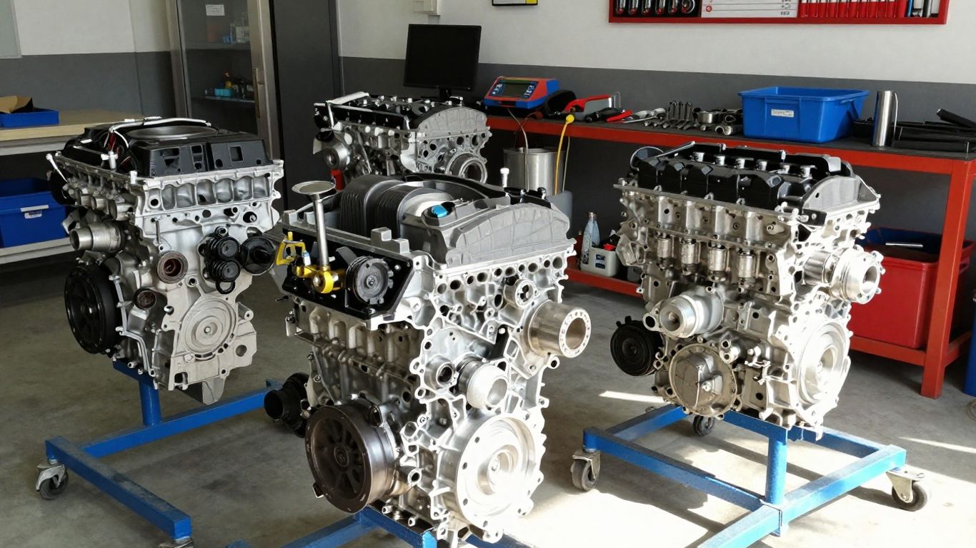 Suzuki car engines in a workshop