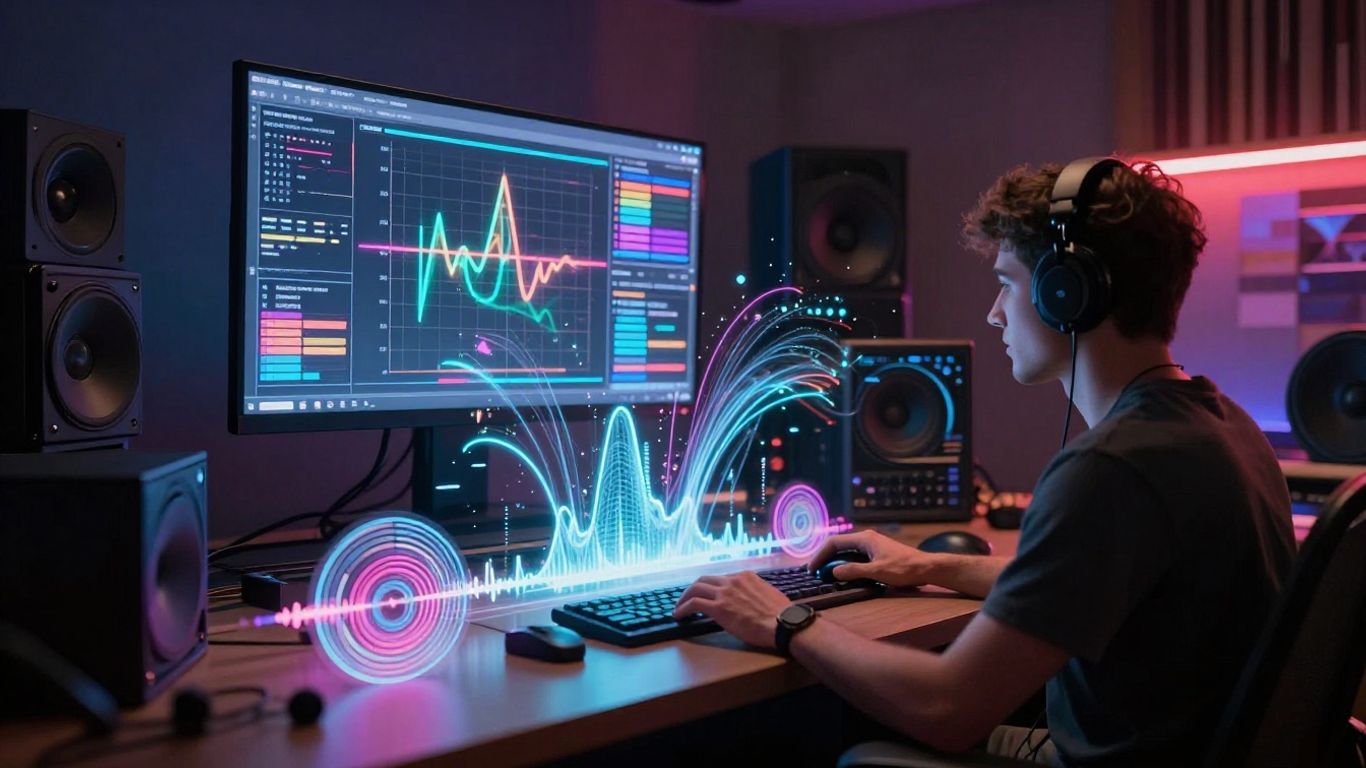 AI music video creation in a futuristic studio.