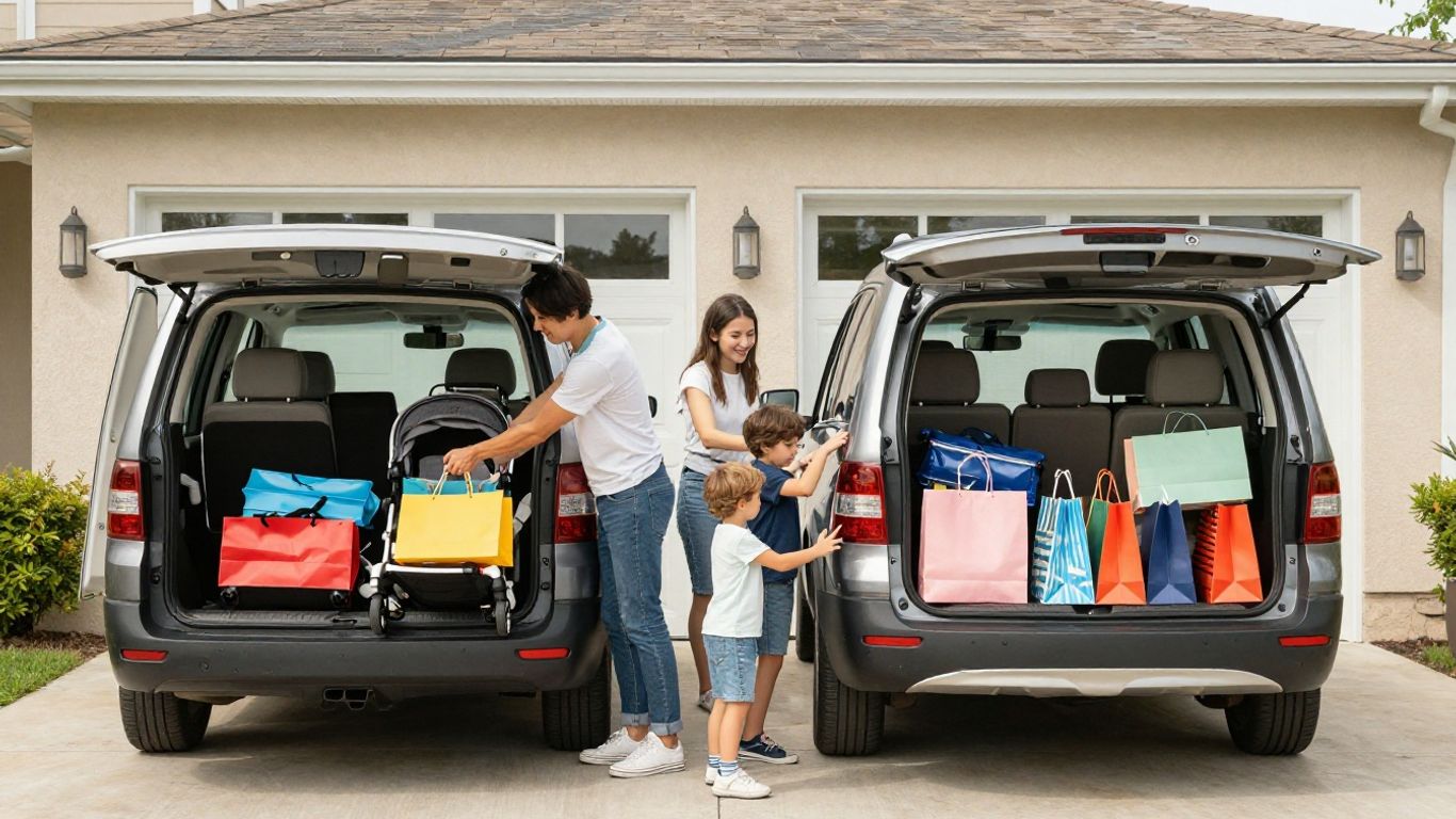 Familie belädt geräumiges Familienauto