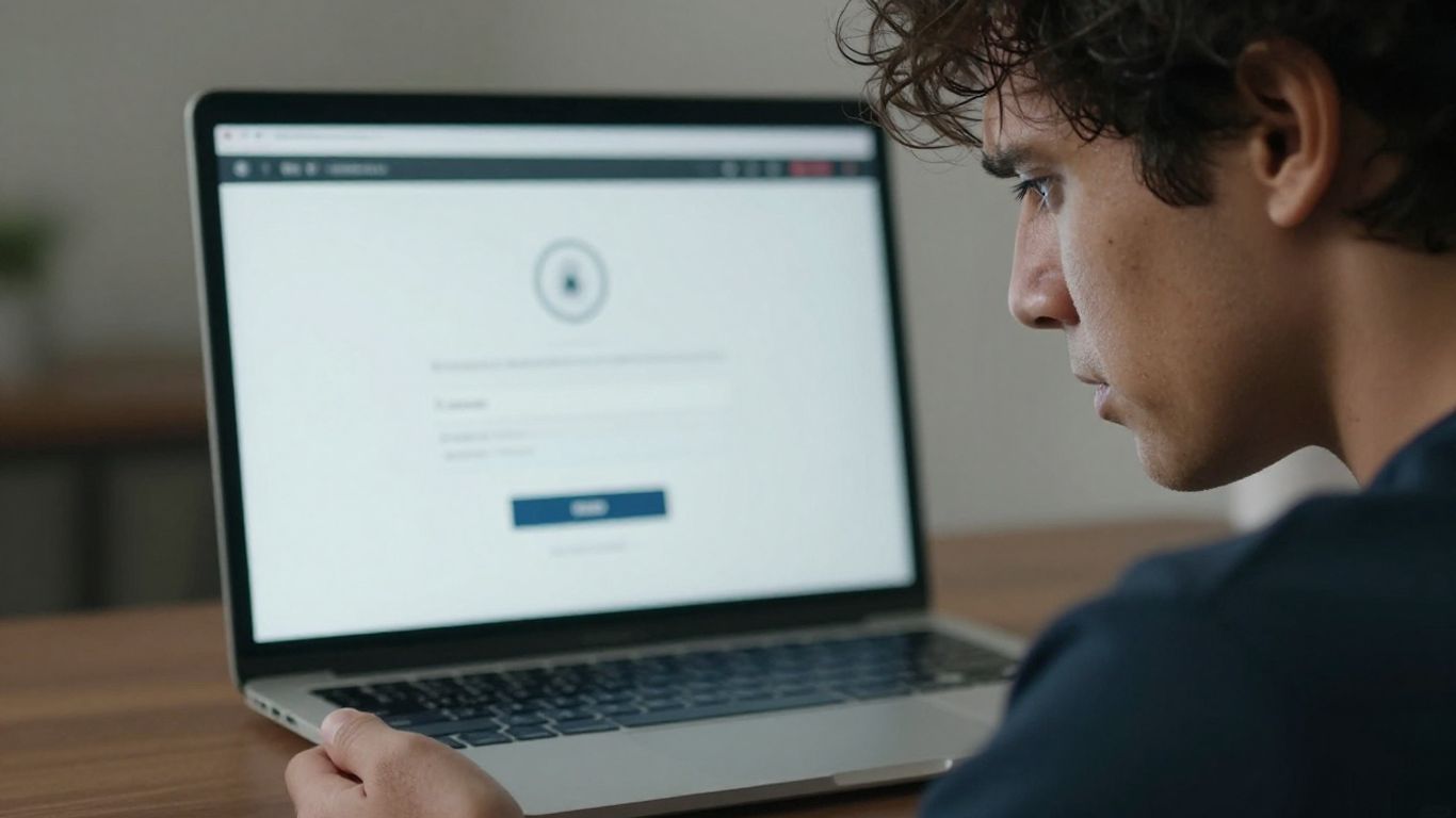 Person frustrated with Justfly login on laptop screen.