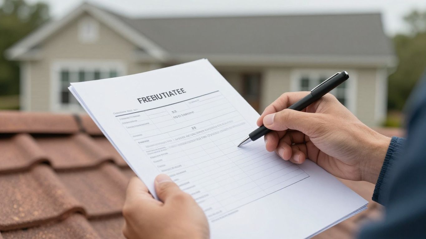 Homeowner reviewing roofing estimate document.