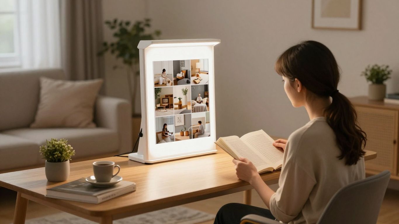 Tageslichtlampe mit Abstand im ruhigen Wohnraum