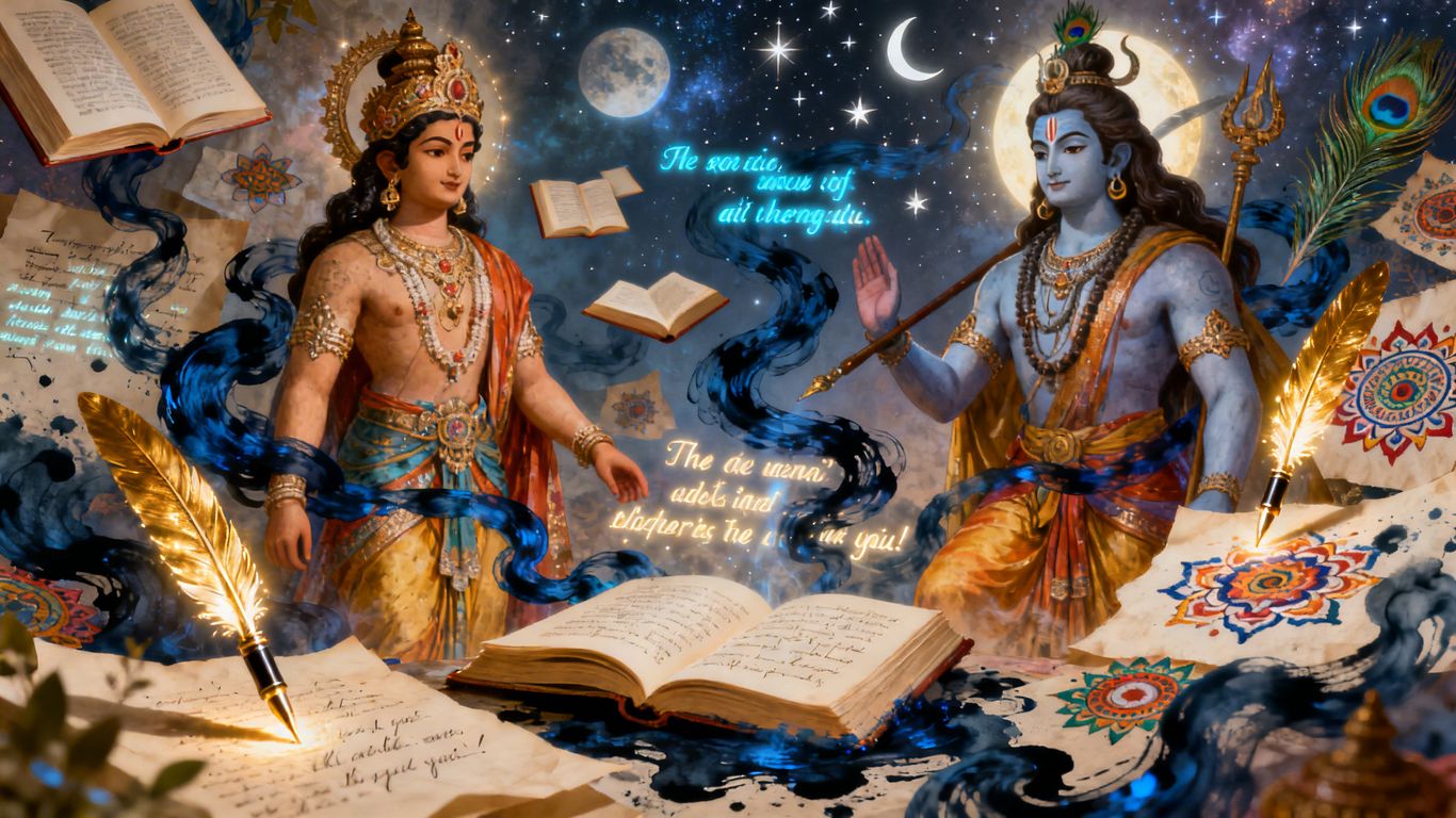 Indian myths inspiring modern English poetry collage.