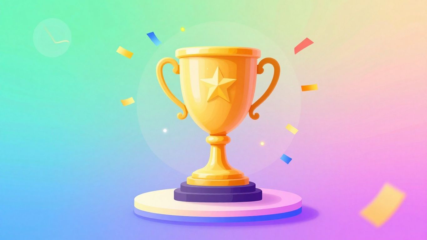 Digital contest platform with trophy and confetti.