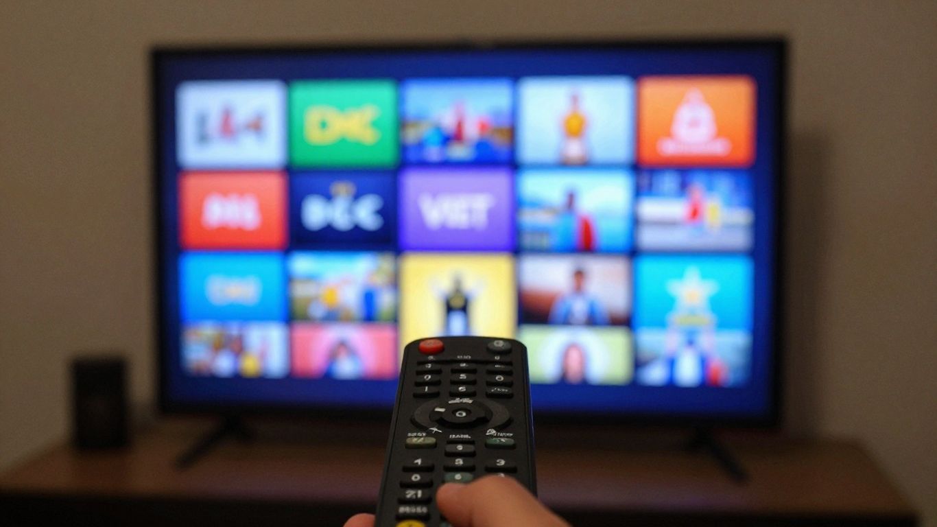 IPTV M3U channels on a television screen.