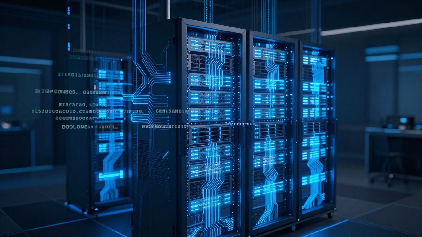 Serveur virtuel moderne avec des circuits lumineux.