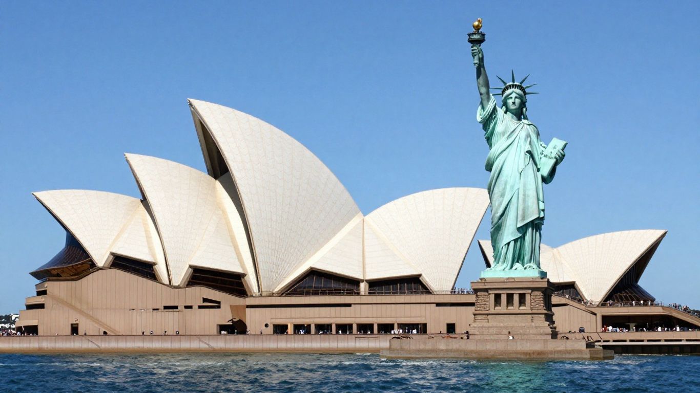 Australia vs USA: Sydney Opera House and Statue of Liberty