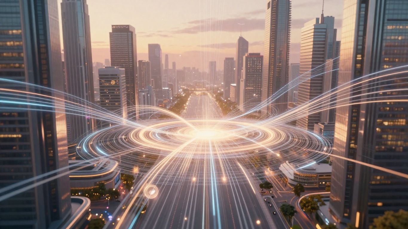 AI transforming content creation with futuristic visuals.