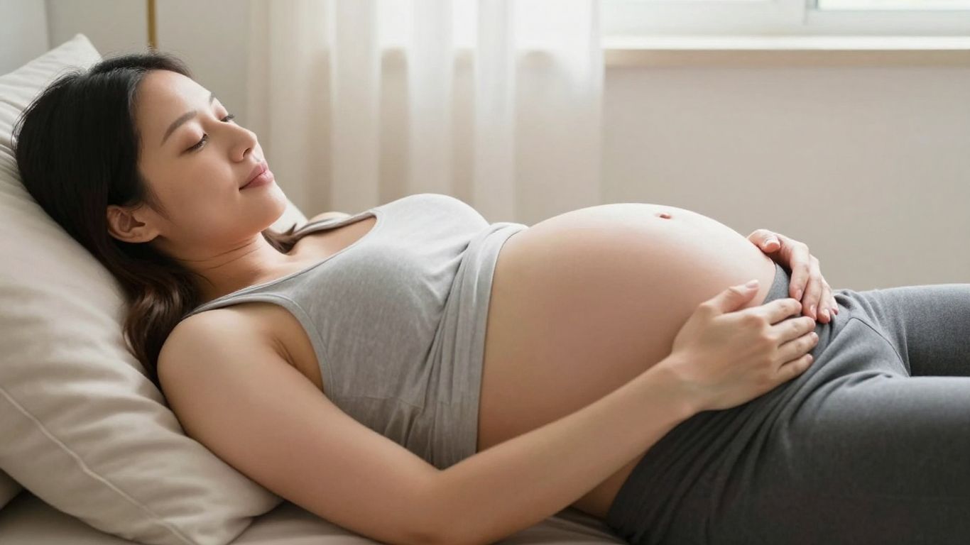 Mujer embarazada descansando en casa