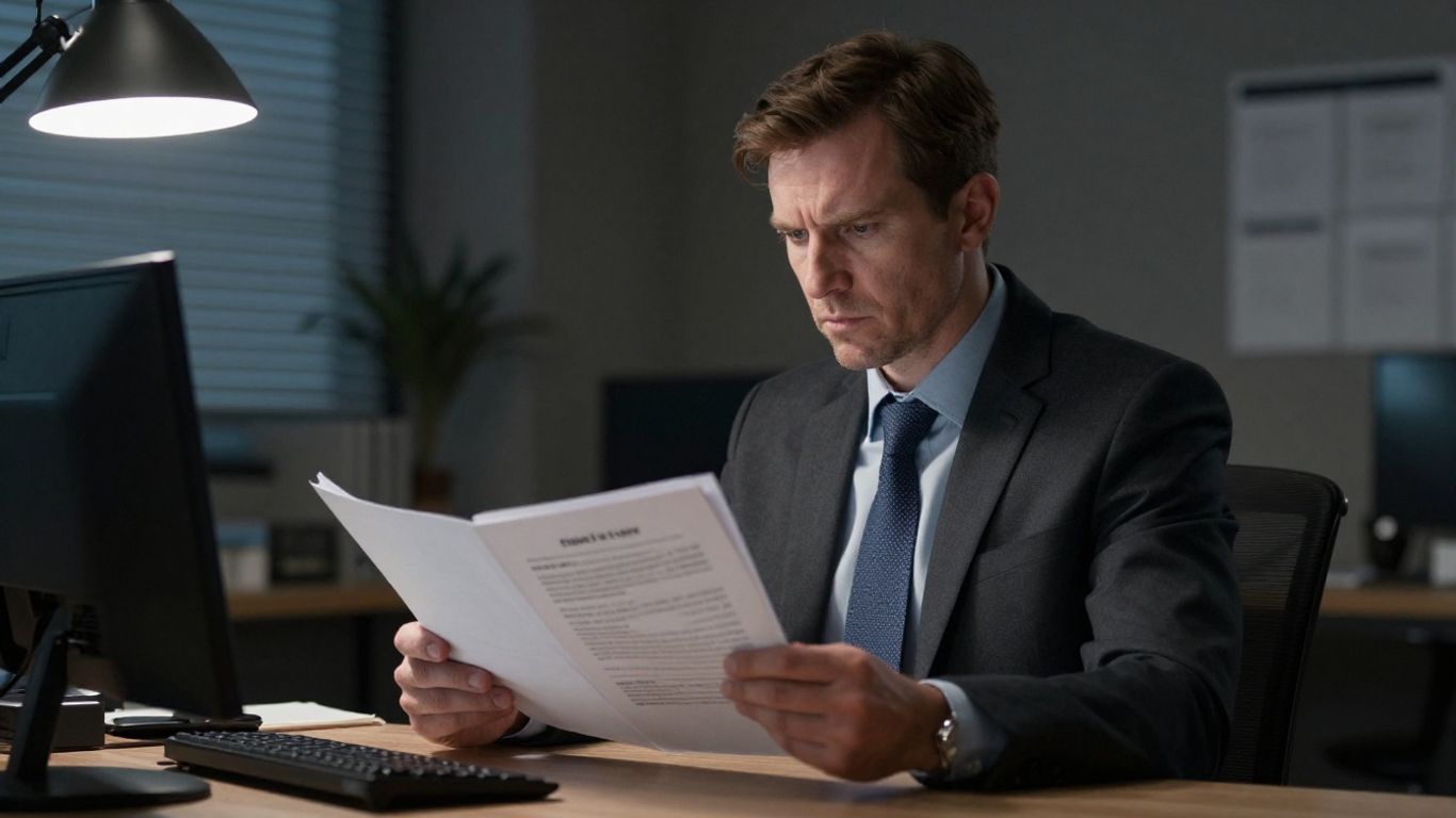 Skeptical professional researching company files