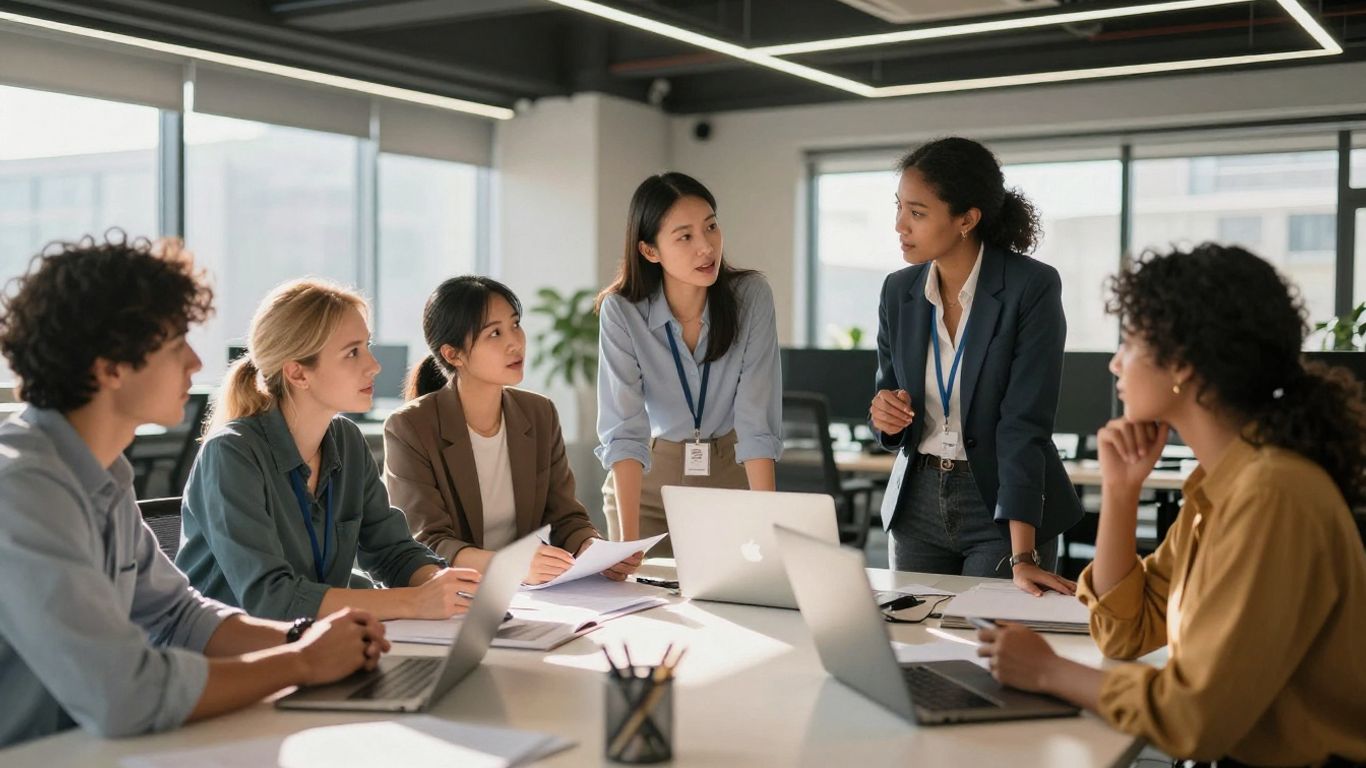 SaaS sales leaders collaborating in a modern office.