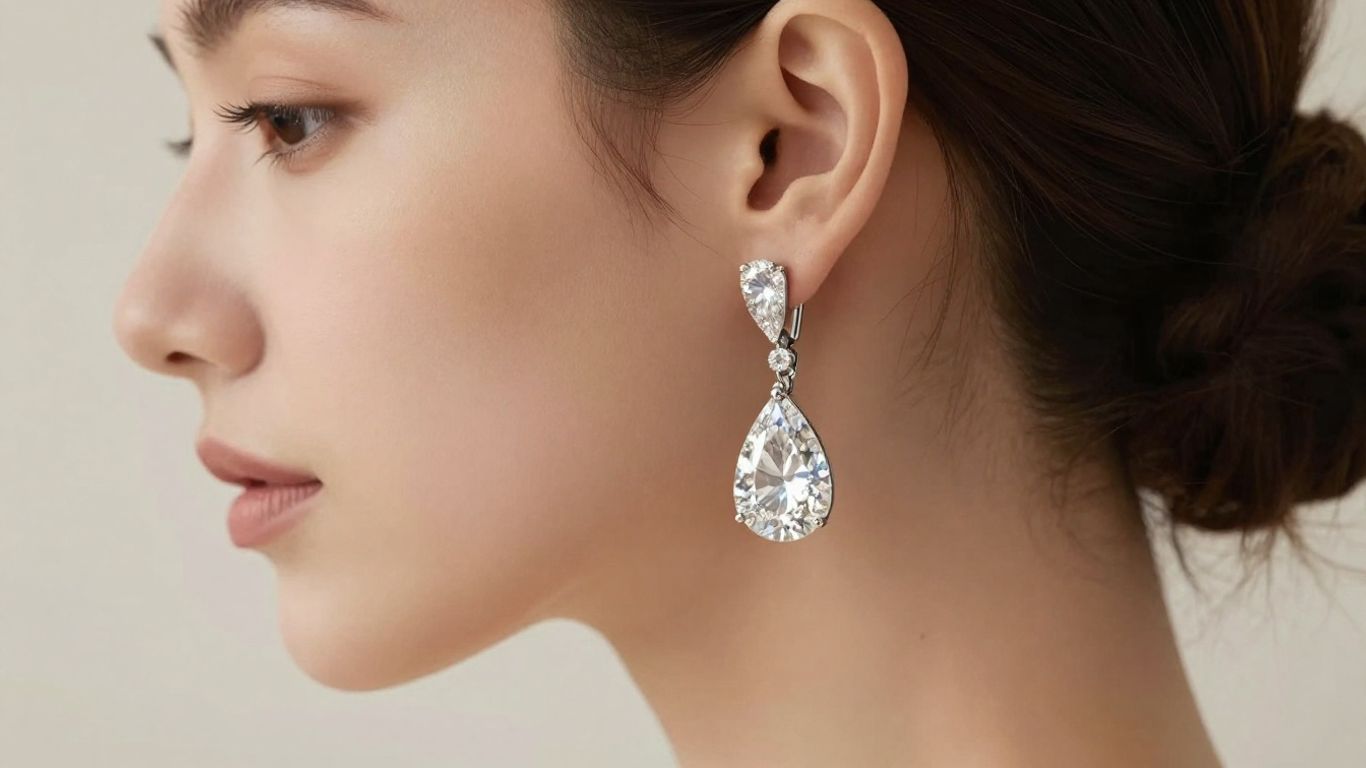A bride wearing carefully selected teardrop earrings