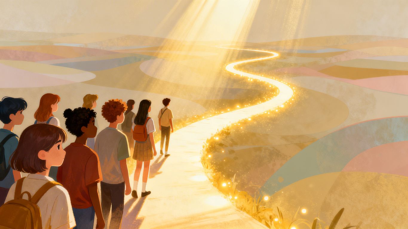 Students follow a bright, cohesive learning path.