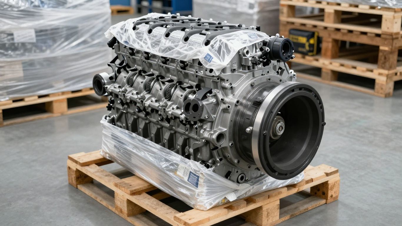 A heavy car part ready for transit