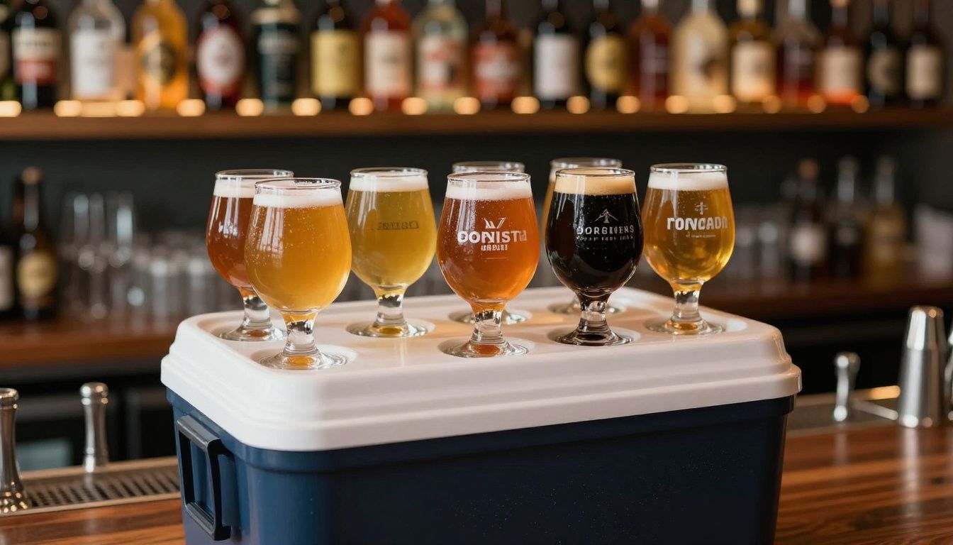 A bartender's view of a cooler, with best-selling craft beers at eye level and less common drinks on the bottom shelf.