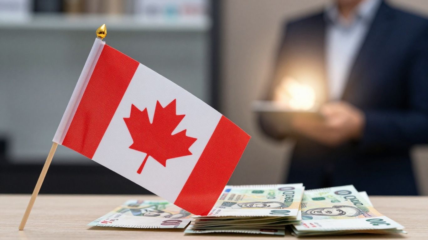 Canadian flag and money with approval glow.