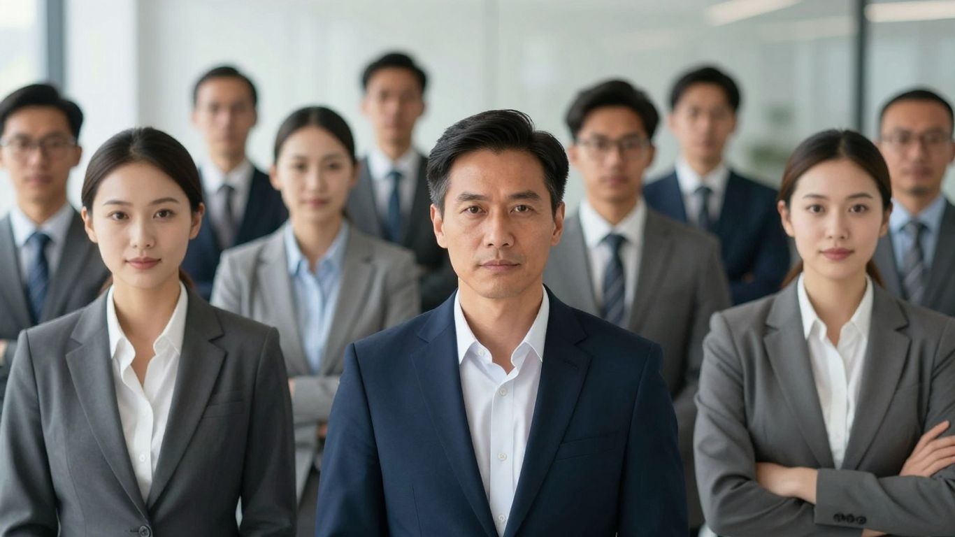 Personas en traje mirando a la cámara.