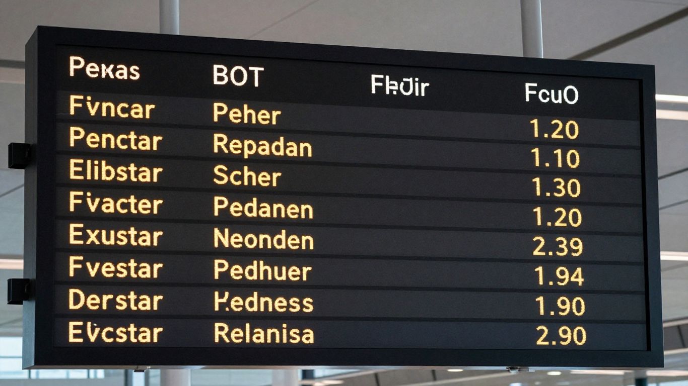 A flight display monitor showing departure updates