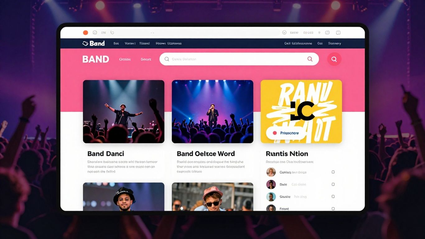Modern band website design with vibrant colors and interactive elements.