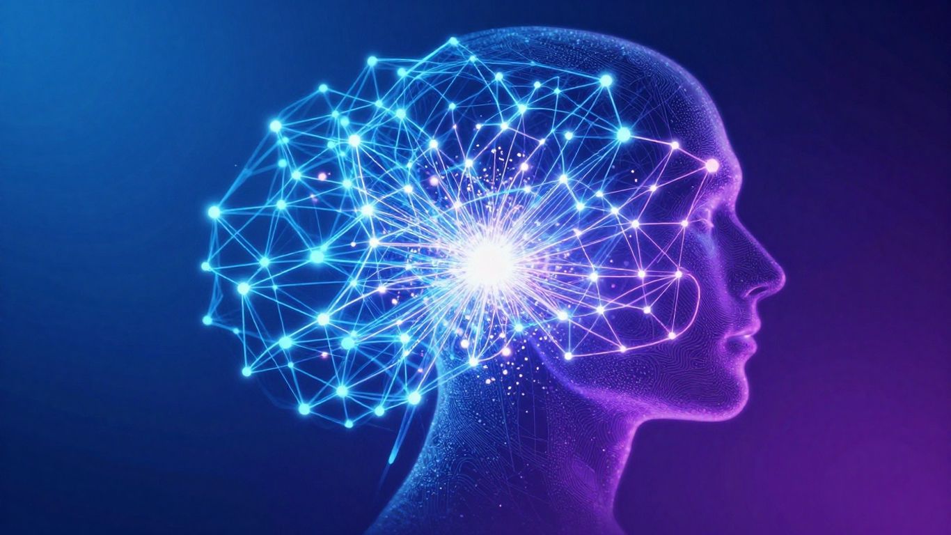 Inteligência artificial abstrata com silhueta humana.