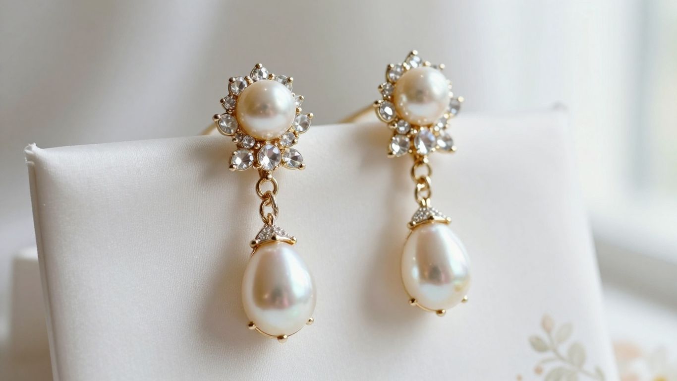 Pearl and crystal bridal drop earrings