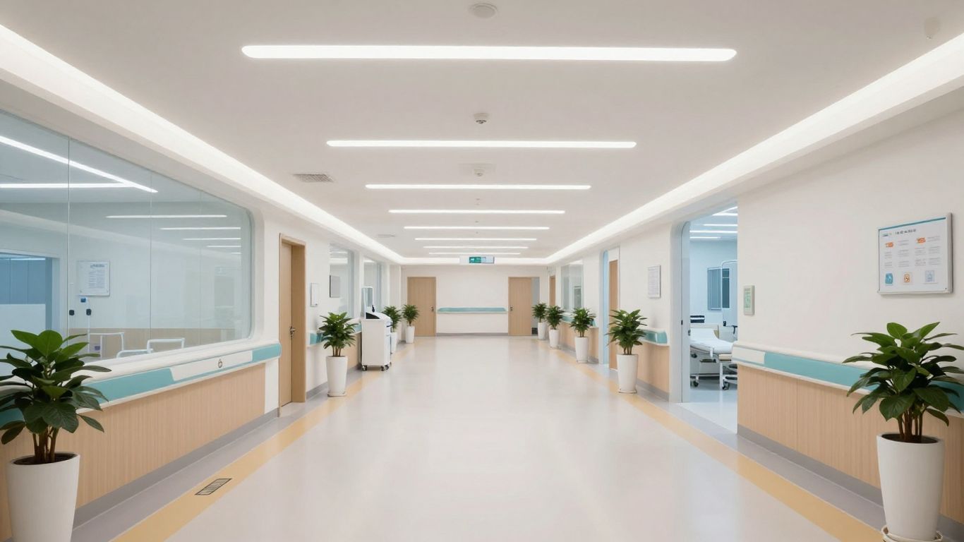 Hospital interior with bright, modern LED lighting upgrades.